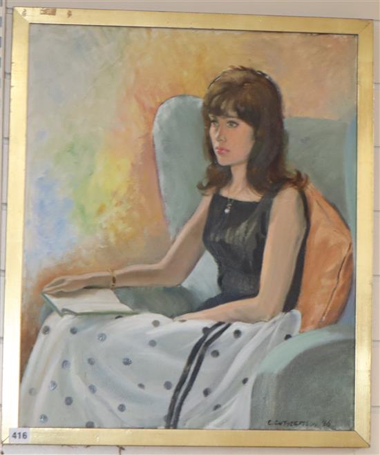 E. Cuthbertson, oil on canvas, Portrait of a seated lady, signed and dated 66, 60 x 50cm